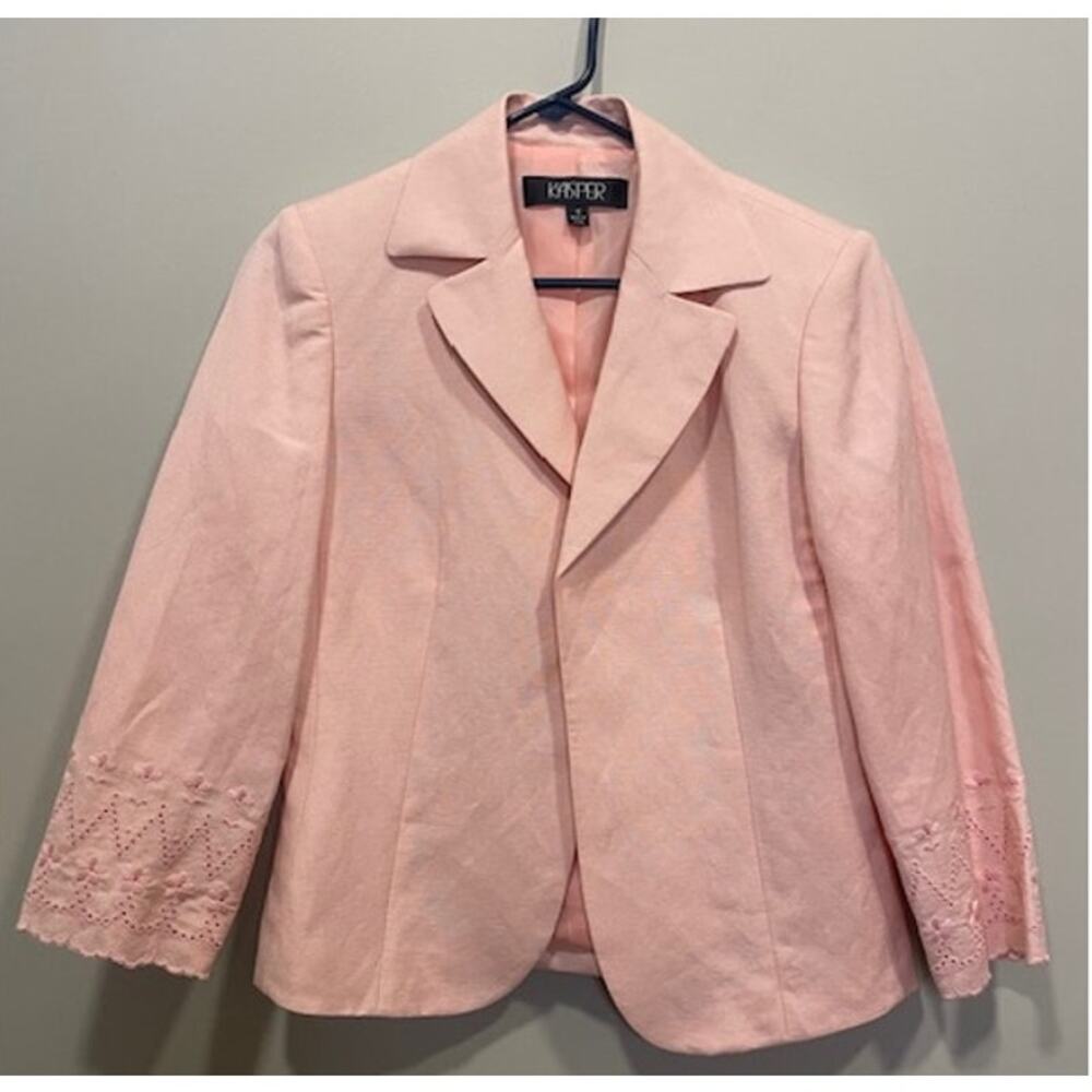 KASPER Rose Pink Linen Rayon Open Front Blazer Women's Sz 4